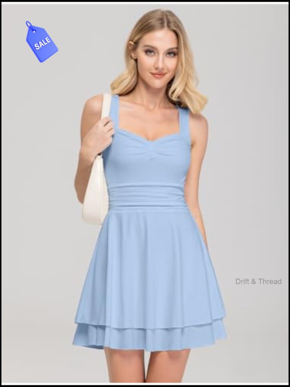 Sleeveless Square Neck A-Line Mini Dress with Ruched Waist and Ruffle Hem - Picture 2 of 7